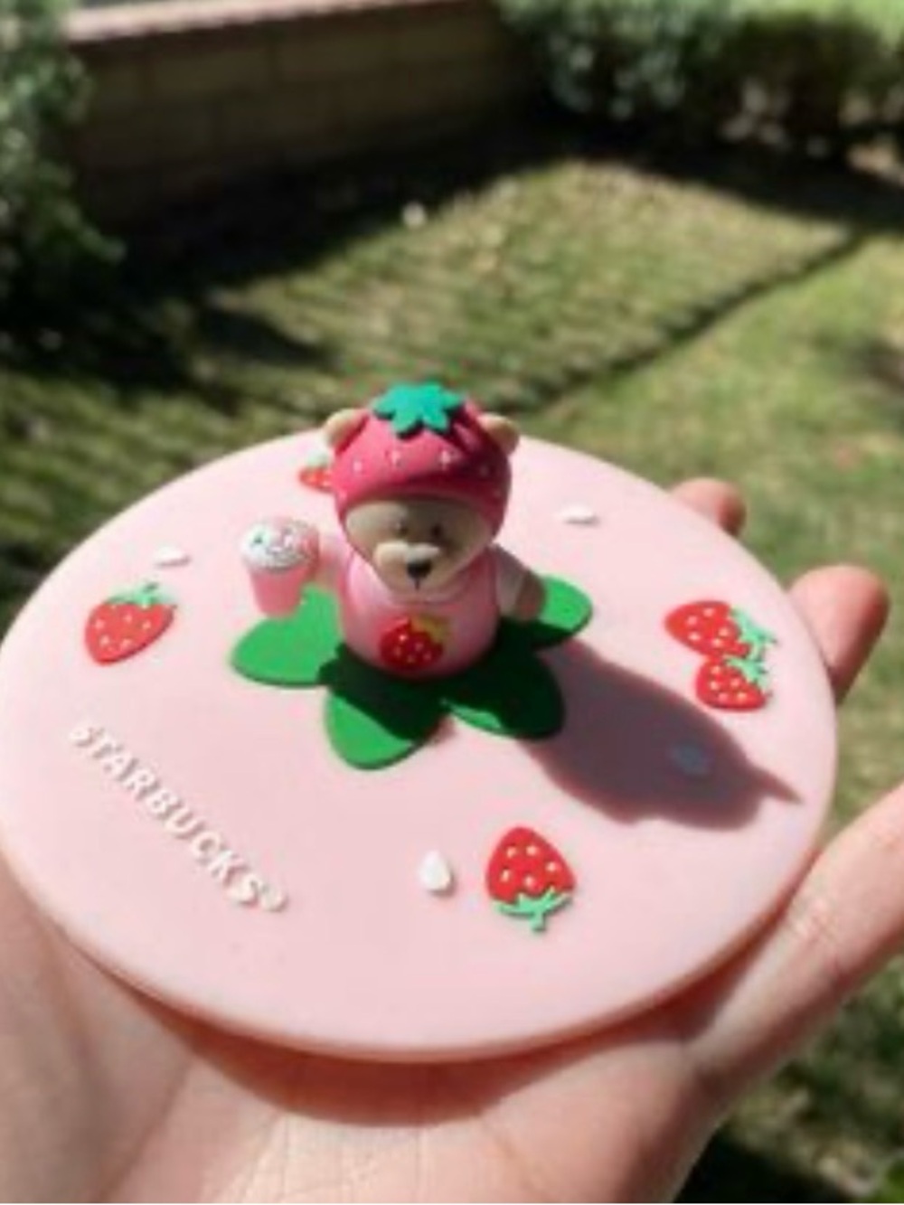 Starbucks Pink Strawberry Bear Lid Topper